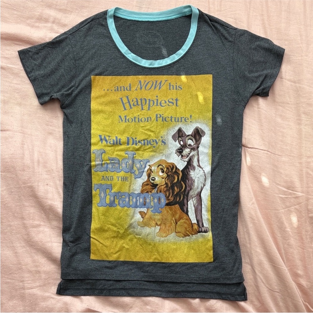 Disney Lady and the Tramp Graphic Tee Short Sleeve Shirt Grey Women Small